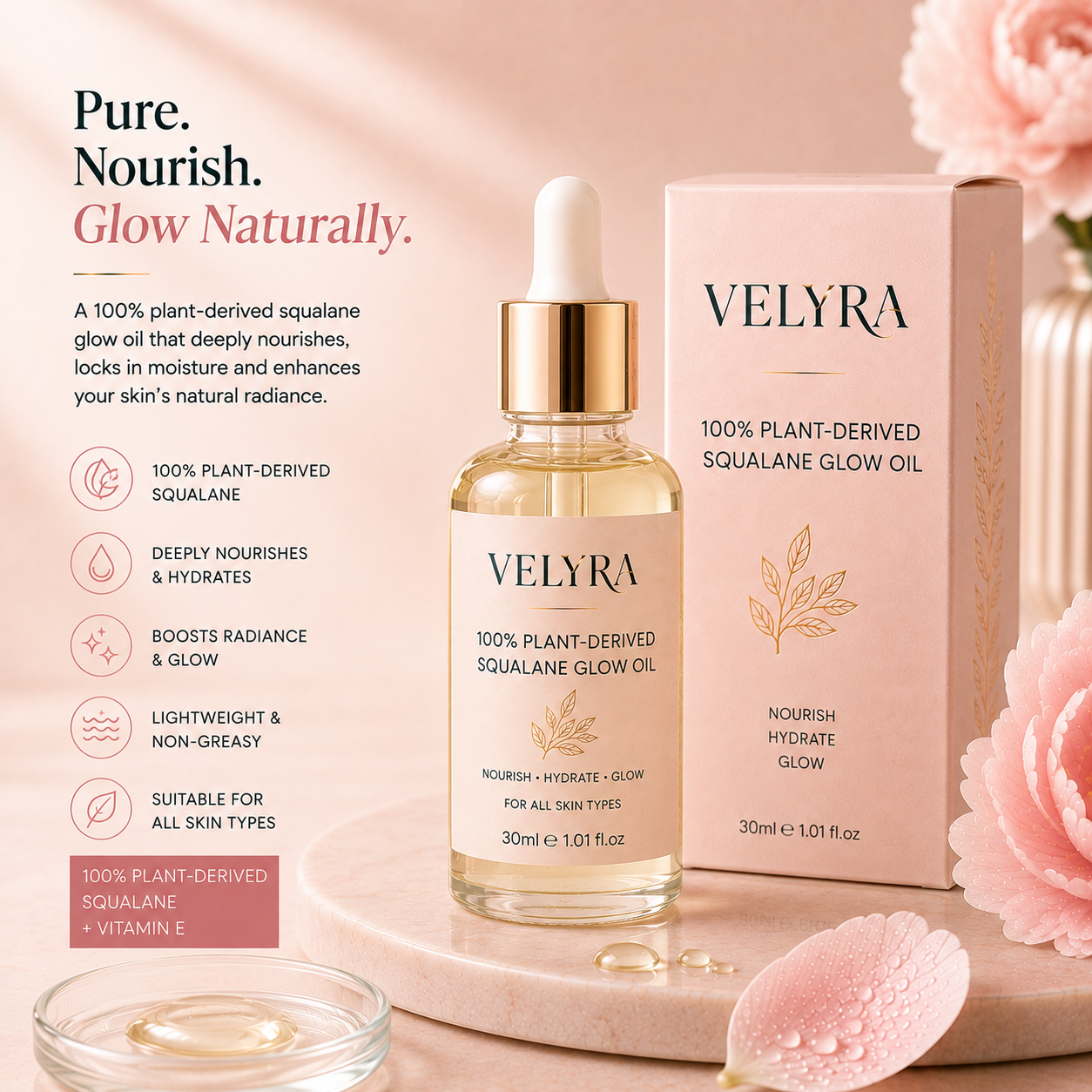 100% Plant-Derived Squalane Glow Oil